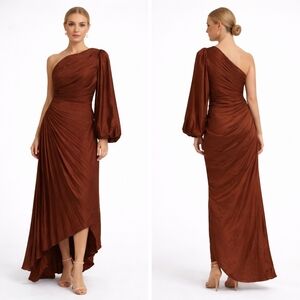 Pleated Royal Luxury One-Shoulder Brown Dress